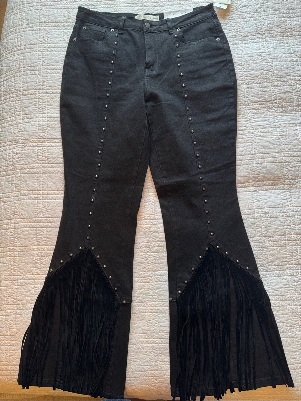 Cato Black Fringed Flare Jeans with Stud Details